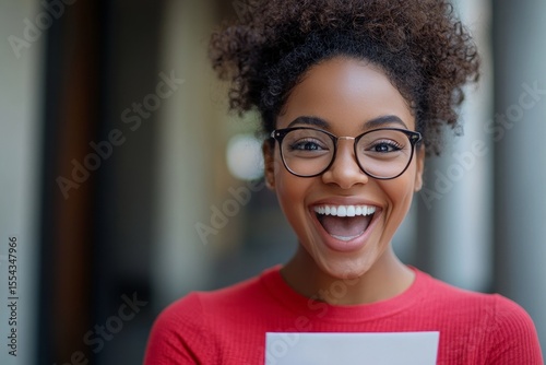 Happy woman receives a mail notification of her tax refund, feeling relief and satisfaction from the financial windfall., Generative AI