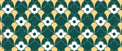 Happy Chinese new year pattern vector. Wallpaper with chinese wave pattern on green background. Modern luxury oriental illustration for cover, banner, website, decor, packaging.