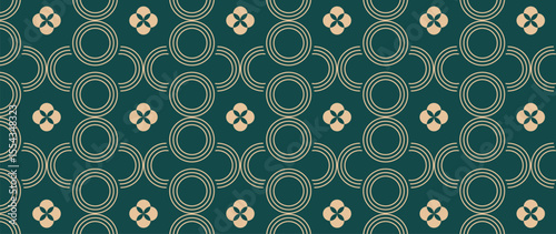 Happy Chinese new year pattern vector. Wallpaper with chinese wave and flower pattern on green background. Modern luxury oriental illustration for cover, banner, website, decor, packaging.