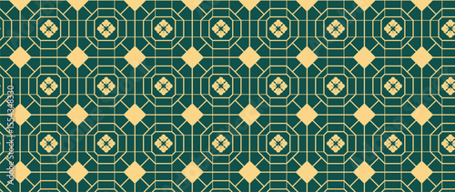 Happy Chinese new year pattern vector. Wallpaper with chinese flower pattern on green background. Modern luxury oriental illustration for cover, banner, website, decor, packaging.