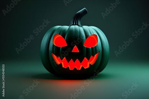 Sinister Red-Glowing Jack-o'-Lantern on Dark Green Halloween Scene