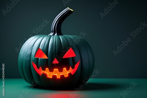 Sinister Red-Glowing Jack-o'-Lantern on Dark Green Halloween Scene