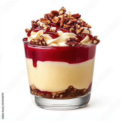 Layered Pecan and Berry Dessert in Glass Bowl