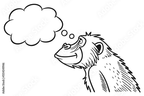 Photography Cartoon monkey with a thought bubble isolated on white background
