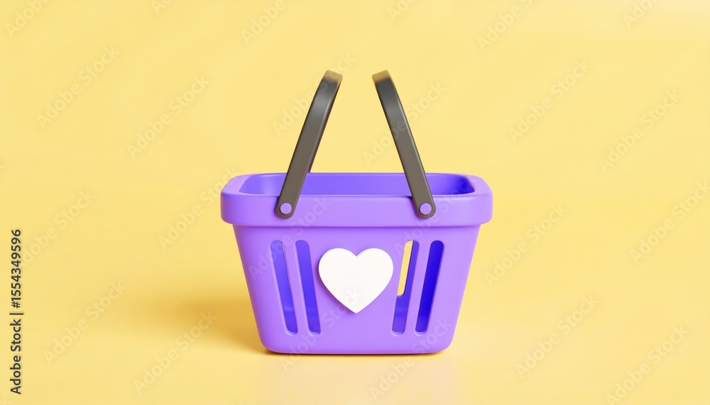Fototapeta premium Colorful plastic shopping basket isolated on white background, perfect for retail, market, or e-commerce sale icon