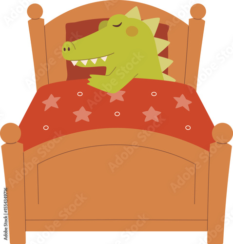 Cute Crocodile Sleeping in Bed

