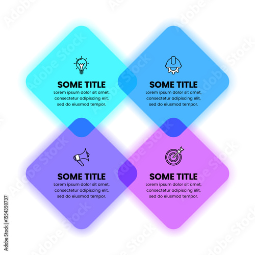 Infographic template. 4 glowing squares with icons