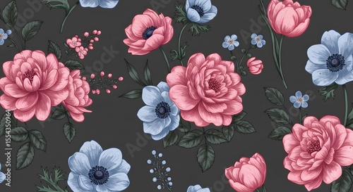 Wallpaper Mural Elegant Floral Arrangement on a Dark Gray Canvas Torontodigital.ca