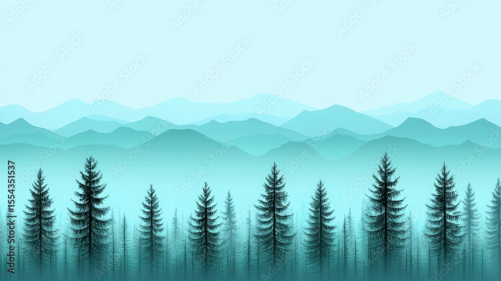 Fototapeta premium Lush forest landscape with towering mountains in the background and ample copy space for text or graphics