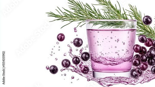 Pink Sparkling Berry Beverage with Evergreen Sprigs