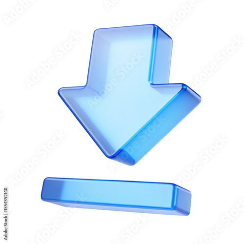 A glossy blue download icon with an arrow pointing down towards a horizontal bar on black background created with generated ai