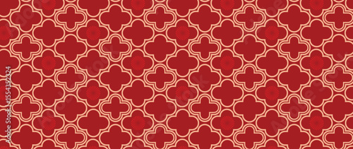 Happy Chinese new year pattern vector. Wallpaper with chinese flower pattern on red background. Modern luxury oriental illustration for cover, banner, website, decor, packaging.