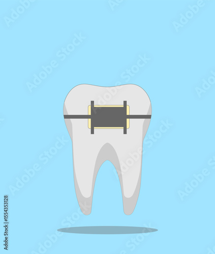 tooth with braces on a blue background,