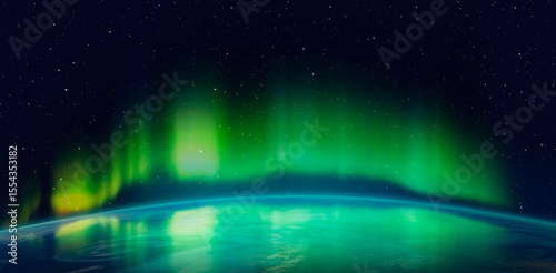 Fototapeta Naklejka Na Ścianę i Meble -  Northern lights aurora borealis over the planet Earth 
