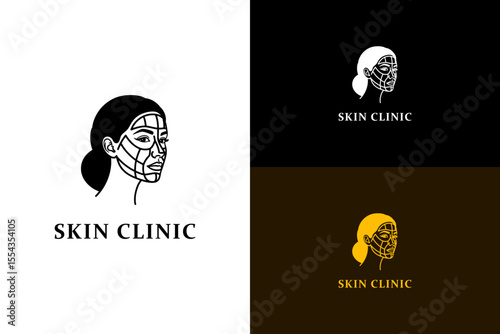 illustration of geometric mapping lines on the face, icon, vector logo for skincare, healthy skin, skin doctor, dermatology, skin treatment, beauty, glowing skin, skin clinic, and more