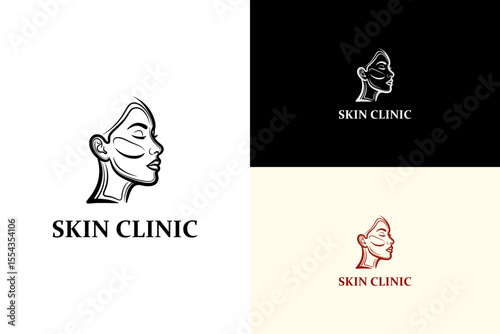 female face made from layered skin like contour lines illustration, vector logo for skincare, skin doctor, healthy skin, skin treatment, glowing skin, dermatology, skin clinic, and more