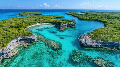 Tropical islands, turquoise water, secluded bay