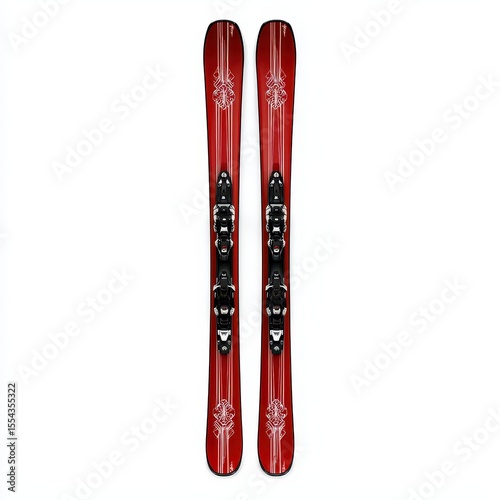 Red Skis with Black Bindings on White Background