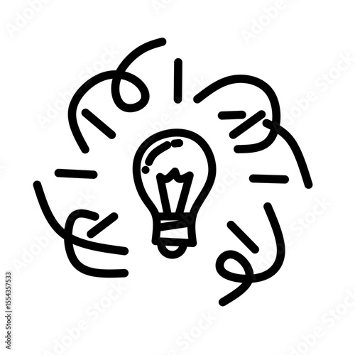 Line icon of a light bulb surrounded by connected nodes, symbolizing innovation, creative ideas, brainstorming, and technological networking in digital solutions.