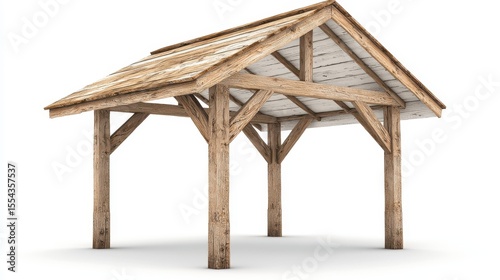 Rustic Light Brown Wooden Shelter with Gabled Roof 3D Render