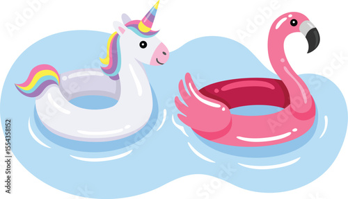 Unicorn and Flamingo Pool Floats on Water