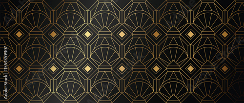 Luxury art deco pattern background vector. Abstract elegant art nouveau with delicate golden geometric line vintage decorative minimalist. Design illustration for wallpaper, banner, card, packaging.