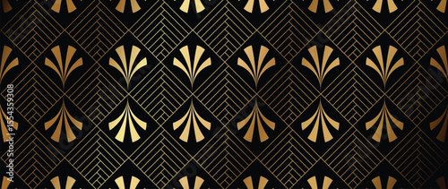 Luxury art deco pattern background vector. Abstract elegant art nouveau with delicate golden geometric line vintage decorative minimalist. Design illustration for wallpaper, banner, card, packaging.
