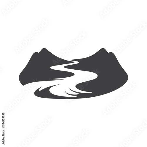 Logos of rivers, creeks, riverbanks and streams. River logo with combination of mountains and farmland with concept design vector illustration template
