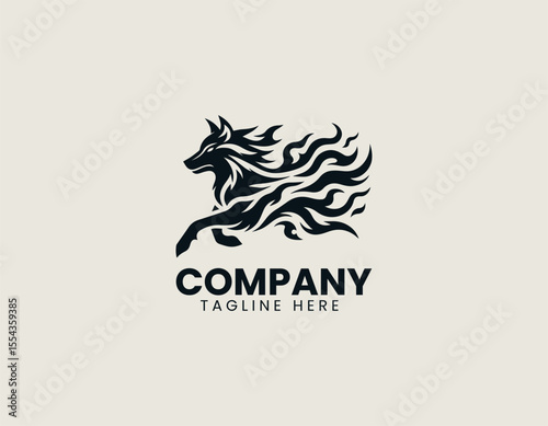 Fiery Flames Wolf Dynamic Primal Power Intense Hunter Vector Logo Design