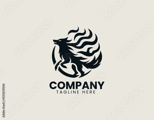 Fiery Flames Wolf Dynamic Primal Power Intense Hunter Vector Logo Design