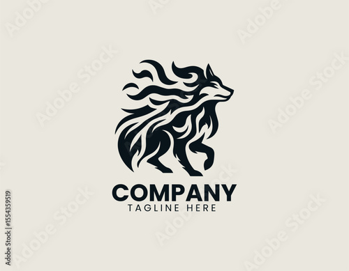 Fiery Flames Wolf Dynamic Primal Power Intense Hunter Vector Logo Design