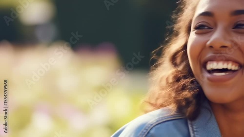 Smiling woman outdoors in soft focus