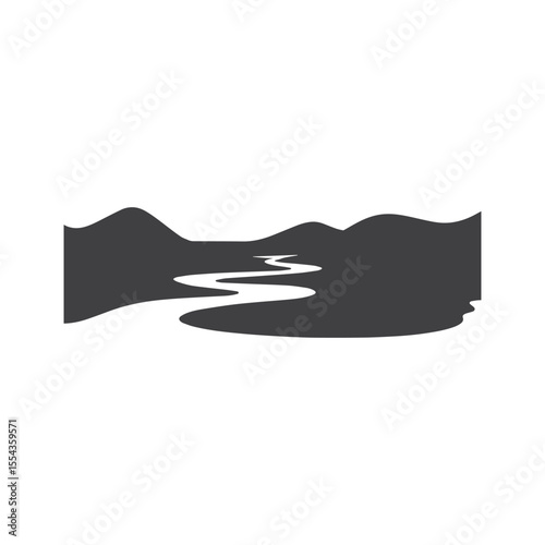 Logos of rivers, creeks, riverbanks and streams. River logo with combination of mountains and farmland with concept design vector illustration template