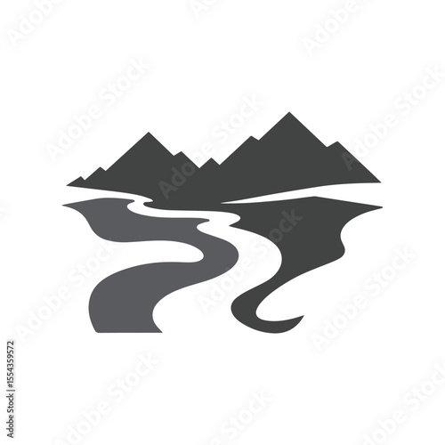 Logos of rivers, creeks, riverbanks and streams. River logo with combination of mountains and farmland with concept design vector illustration template