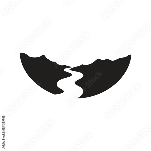 Logos of rivers, creeks, riverbanks and streams. River logo with combination of mountains and farmland with concept design vector illustration template