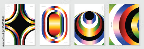 Rainbow bridge gradient poster background vector set. Cover template with vibrant perspective geometric prism shapes. Ideal design for social media, cover, banner, flyer.