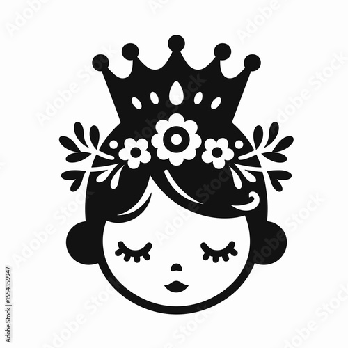 A baby Wear Princess Crown. Cartoon Animal Clipart Silhouette Vector Illustration Line Art Illustration. Infant wearing regal headgear tiny kid enjoy royal costume child adornment.