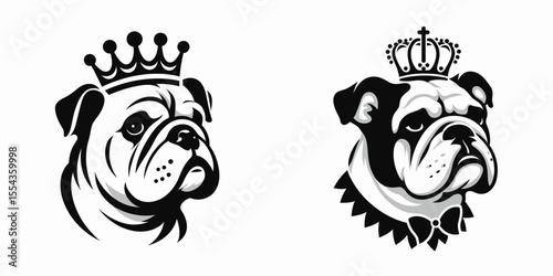 A Bulldog Dog Wear Princess Crown. Cartoon Animal Clipart Silhouette Vector Illustration Line Art Illustration. Canine pet attire royal headpiece for breed girl pooch costume.