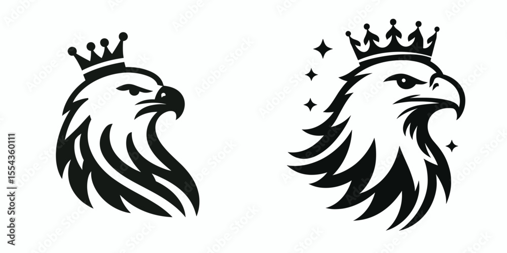 Obraz premium A Eagle Wear Princess Crown. Cartoon Animal Clipart Silhouette Vector Illustration Line Art Illustration. Bird adorned with royal headpiece sovereign avian decoration.