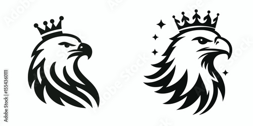 A Eagle Wear Princess Crown. Cartoon Animal Clipart Silhouette Vector Illustration Line Art Illustration. Bird adorned with royal headpiece sovereign avian decoration.