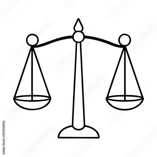 Line art of a balance scale with two bowls a central support on a background justice