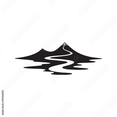 Logos of rivers, creeks, riverbanks and streams. River logo with combination of mountains and farmland with concept design vector illustration template