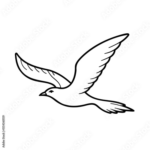 Line art of a flying dove with outstretched wings on background bird
