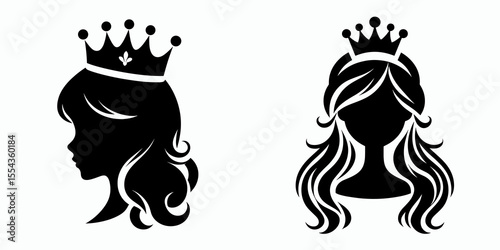 A girl Wear Princess Crown. Cartoon Animal Clipart Silhouette Vector Illustration Line Art Illustration. Young female don royal headgear child embodies charm and regal concept.