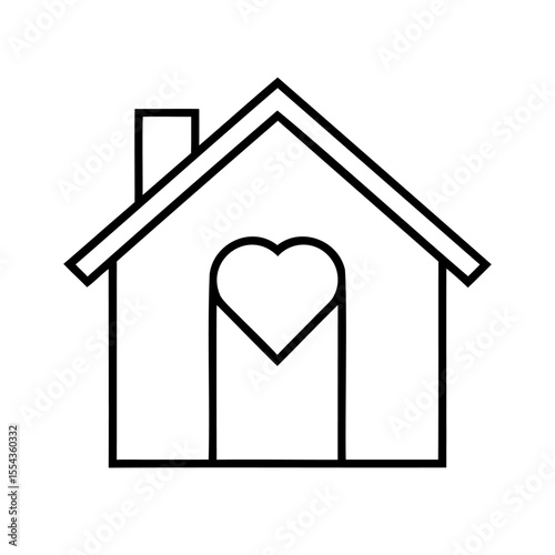 Line art house with heart shaped window chimney on background home love