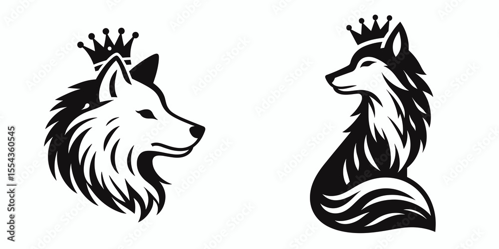 custom made wallpaper toronto digitalA Wolf Wear Princess Crown. Cartoon Animal Clipart Silhouette Vector Illustration Line Art Illustration. Canine in regal headgear royal diadem on wild beast kingdom.