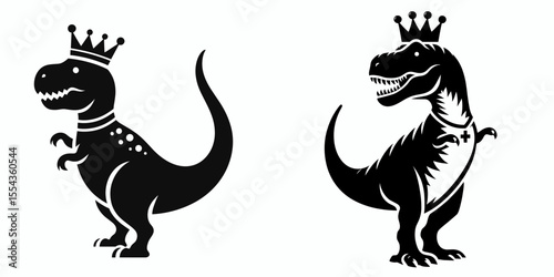 A T rex Wear Princess Crown. Cartoon Animal Clipart Silhouette Vector Illustration Line Art Illustration. Large dino sport regal headgear royal tiara for mighty theropod.