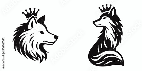 Wallpaper Mural A Wolf Wear Princess Crown. Cartoon Animal Clipart Silhouette Vector Illustration Line Art Illustration. Canine in regal headgear royal diadem on wild beast kingdom. Torontodigital.ca