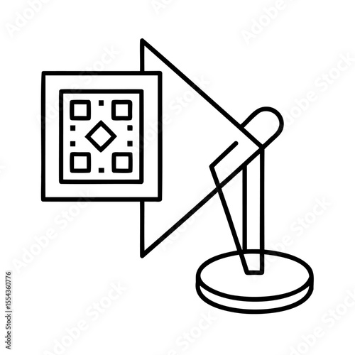 Line art of a spotlight illuminating a square with geometric shapes lamp illumination