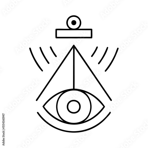 Line art eye symbol with triangle radiating lines on background handdrawn
